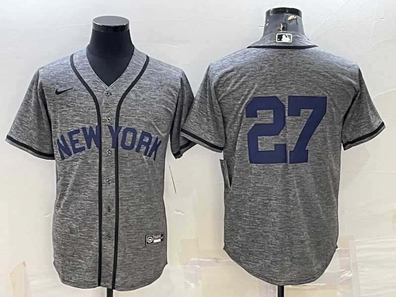 Men%27s New York Yankees #27 Giancarlo Stanton No Name Grey Gridiron Cool Base Stitched Jersey